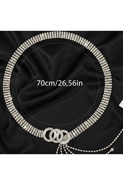 Estilo Lingerie 5 Rows Silver Plated Waterway Hooked Stone Evening Dress Belt (70cm)