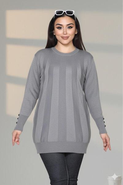 İmran Triko Button Detailed Round Neck Women's Knitwear Tunic Stretch Fabric Comfortable Fit