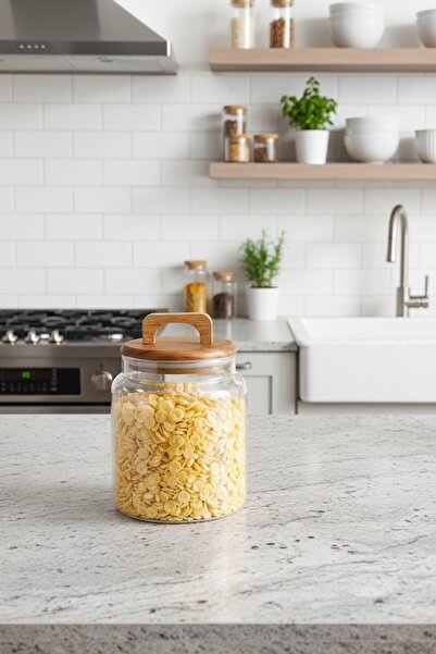 Suo Home Wooden Acacia Lid Vacuum Jar (Medium Size) 1100 ml