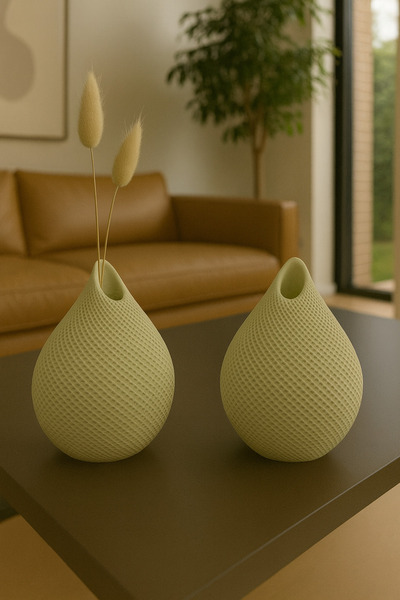 Havalı Tasarım İkili Dekoratif Vazo / Biblo Seti ve Renk Seçenekleri