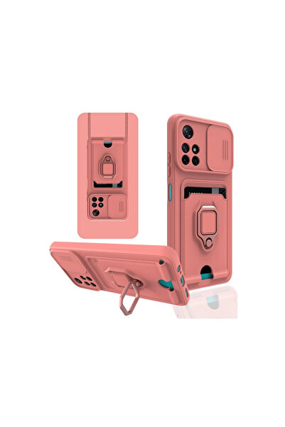 eco port حافظة متوافقة مع هاتف Redmi Note 11t من السيليكون مع حامل لبطاقة الزيتة - وردي