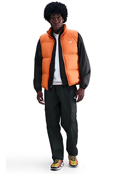 Nike Men's Vest Club Therma-Fit Men's Orange Puffer Men's Vest Jacket Sleeveless Puffer Coat