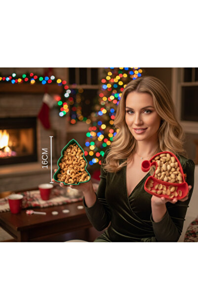 AyMars 2'li Yılbaşı Temalı Çerez Sunum Kasesi Seti | Noel Ağacı ve Santa Şapka Servis Tabağı