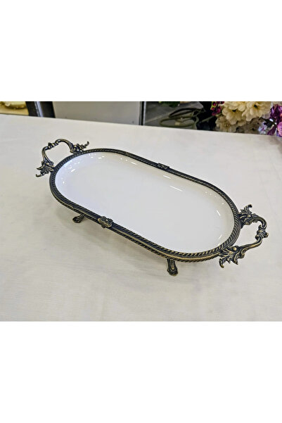 MaviDamla Cast Edge Frameded Footed Porcelain Serving Plate Plate 25*15 Antique