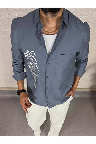 THMANY PALMİYE NAKIŞ DETAYLI UZUN KOL GÖMLEK