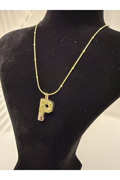 AKSESUARIM Steel, with Stylish Chain Detail, Two-Tone, Design Letter Necklace