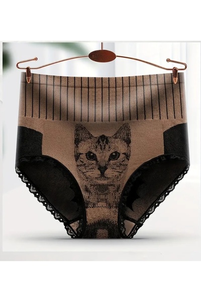 BBS Γυναικεία εσώρουχα ψηλόμεση χωρίς ραφές – Άνετα εσώρουχα Cat με τύπωμα