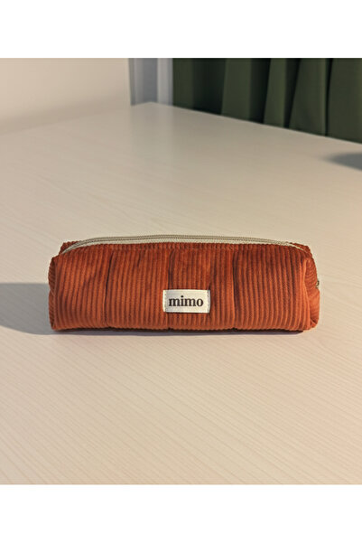 MY.MİMO Kiremit Rengi Kadife Kalemlik - Makyaj Çantası - Organizer