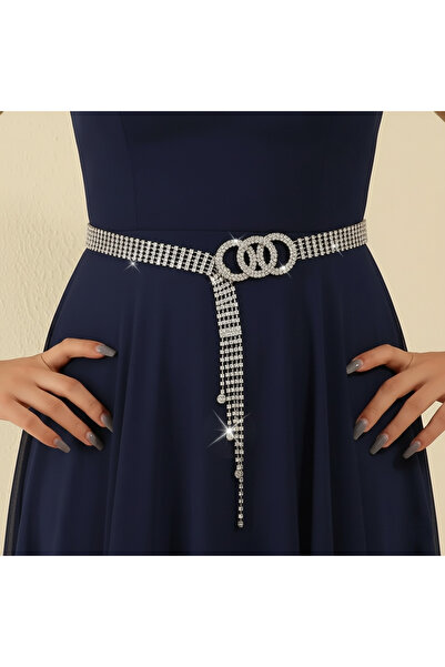 Estilo Lingerie 5 Rows Silver Plated Waterway Hooked Stone Evening Dress Belt (90cm)