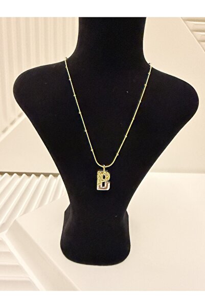 AKSESUARIM Steel, with Stylish Chain Detail, Two-Tone, Design Letter Necklace