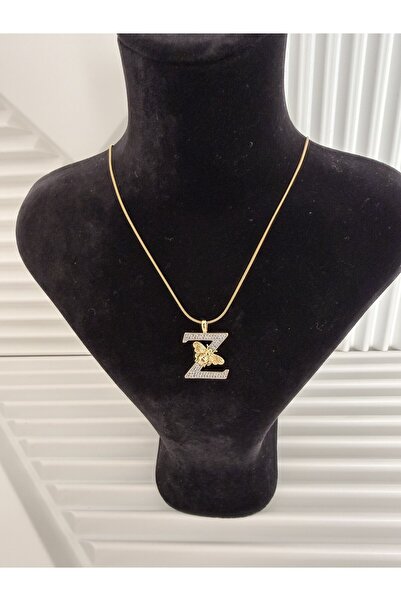 AKSESUARIM Zircon Stone, Gold Color, Bee Detail, Stylish Design Steel Letter ...