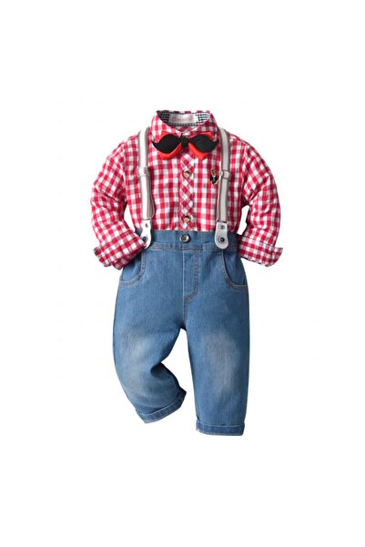 Superbaby Costum cu blugi și cămașă roșie în carouri