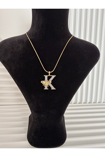 AKSESUARIM Zircon Stone, Gold Color, Bee Detail, Stylish Design Steel Letter ...