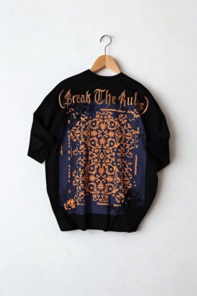 A&O Style Men's Break the Rules Emboss Crew Neck Printed Embroidered Oversized T-Shirt