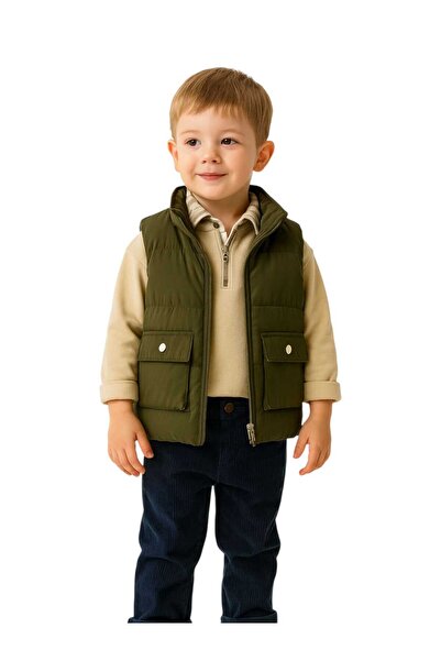 KATIA 3-6 Yaş Erkek Çocuk Kışlık Takım | Kapitoneli Yelek + Pamuklu Sweatshirt + Kadife Pantolon