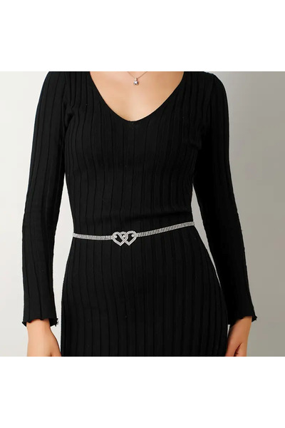 Estilo Lingerie Heart Figured Water Way Silver Plated Belt, Evening Dress Belt (with Adjustable Chain)