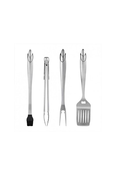 Danex 4-piece grill utensil set, stainless steel, with hanger, high temperature resistant, silver