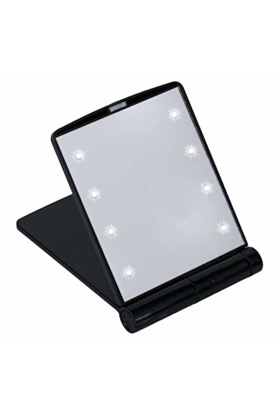 OEM Handbag mirror with 8 LED lights, foldable, black, 8.5x11.5 cm