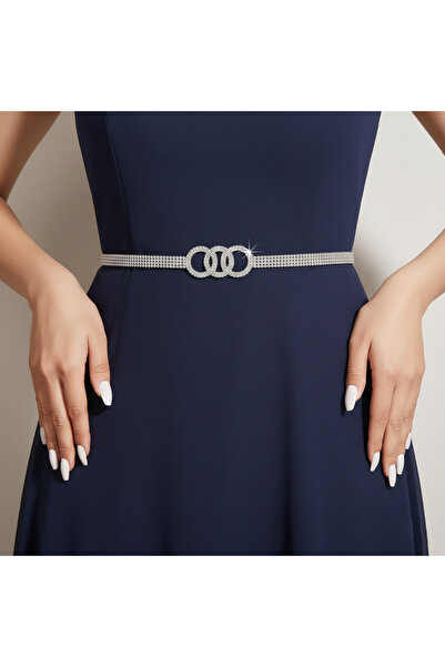 Estilo Lingerie 4 Rows Waterway Silver Plated Ring Detailed Chain Belt (105cm)