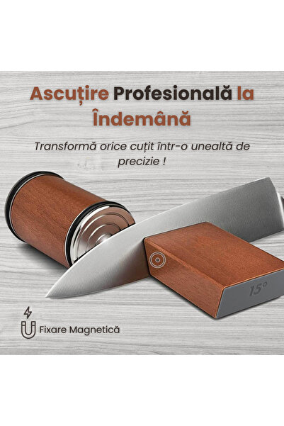 wellco Professional Knife Sharpener with Precise Angles 15° and 20° Made of Solid Wood, Diamond Disc, Premium