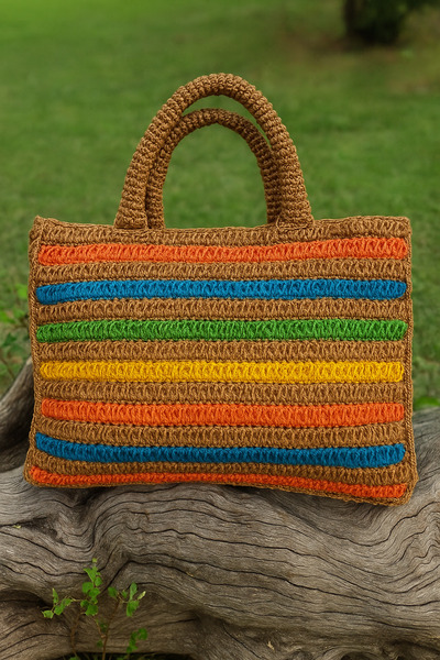 ÇİĞDEM YÜN El Örgüsü Çanta Handmade Kağıt İp