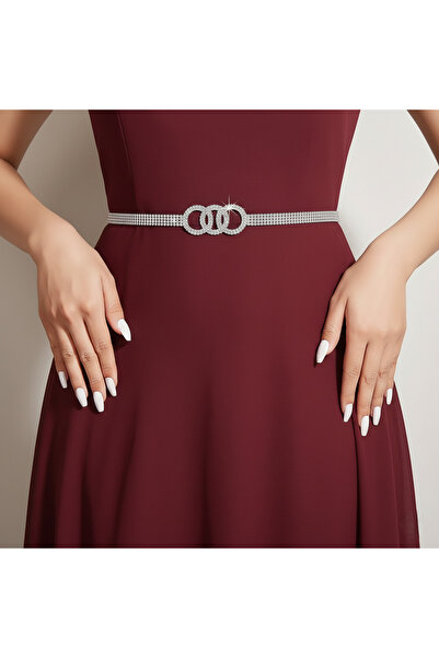 Estilo Lingerie 4 Rows Waterway Silver Plated Ring Detailed Chain Belt (105cm)