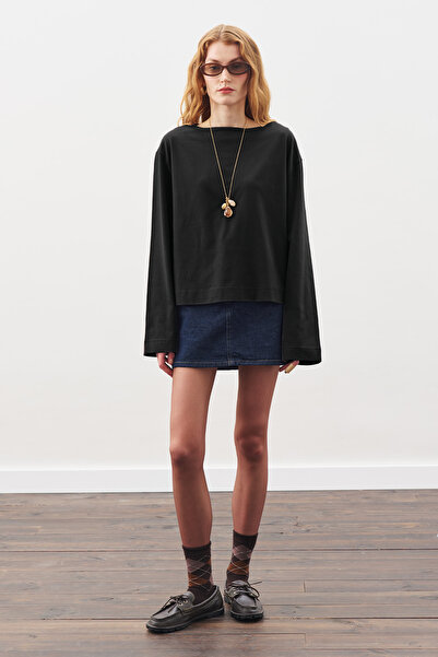 Manuka ΜΑΥΡΟ ΜΑΚΡΥΜΑΝΙΚΟ ΜΠΛΟΥΖΑ ΜΕ ΛΟΥΡΑΚΙΑ ΚΑΙ ΛΟΥΡΑΚΙΑ ΣΤΟ ΛΑΜΠΡΟ