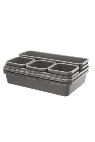 Danex Set of 8 grey plastic drawer storage boxes for cosmetics and kitchen ut...