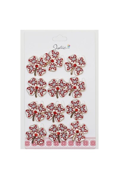 Danex Set of 12 Spring Martisor Brooches Traditional Clover with Red Stone