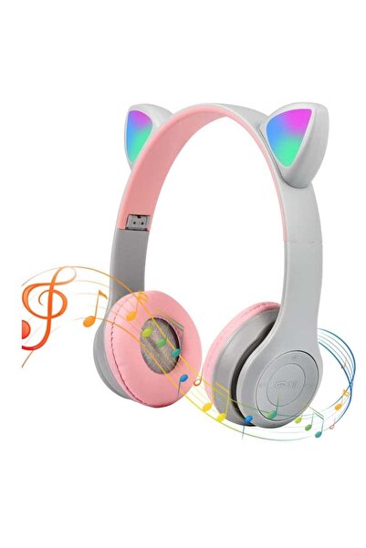 JAJEEK Bluetooth Wireless Kids Headphones with Cat Ear LED Lights – Grey