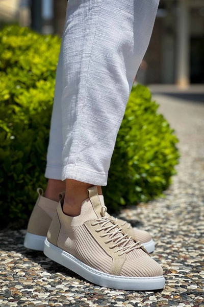 Generic Brand Kb-112 Kuback Beige Knitwear Lace-Up Casual Men's Shoes