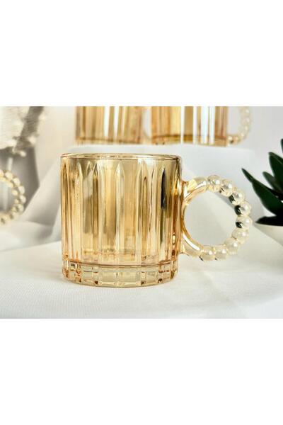 aden glass Boncuk Kulplu Cam Kahve Ekspresso Fincanı 6 Lı Küçük Boy 125 Ml