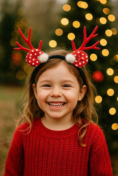 TOYFEST New Year's Deer Antler Puff Feather Red Polka Dot Hair Band Children's Party Crown Accessory