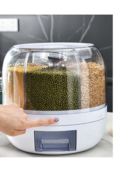 Generic 360° Rotating Dry Food Dispenser White 6-Grid 12 Lbs Round Cereal Dis...