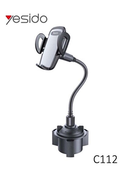 Yesido حامل أكواب سيارة عالمي طويل الساق C112 مع خرطوم تلسكوبي وحامل هاتف - أسود