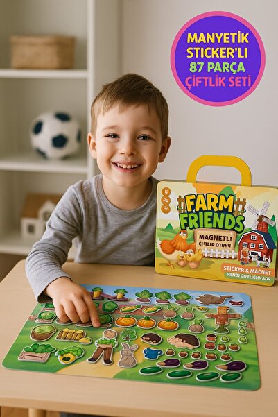 TOYFEST Manyetik Çiftlik Oyunu 87 Parça Sticker Manyetik Hayvanlar Sebzeler ...