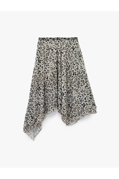 Koton Asymmetrical Cut Slim Fit Midi Leopard Skirt