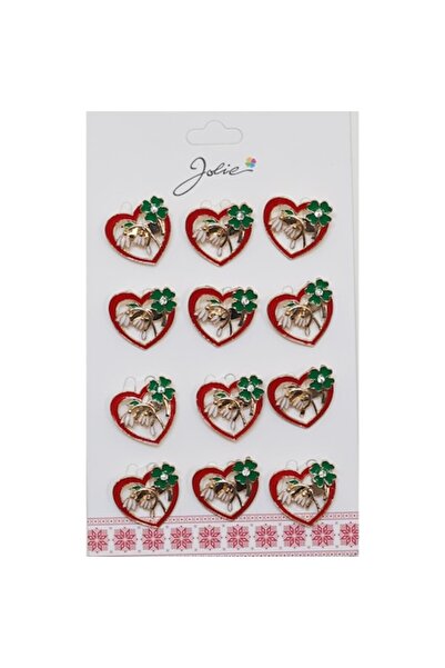 Danex Set of 12 Spring Martisor Brooches Heart with Snowdrops and Clover