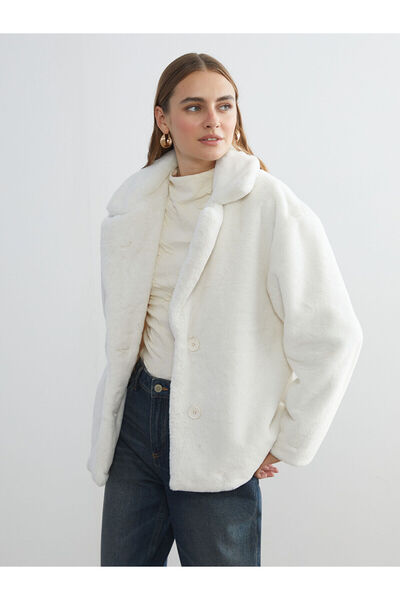 LC Waikiki LCW ECO Ekru Ceket Yaka Kadın Pelüş Mont
