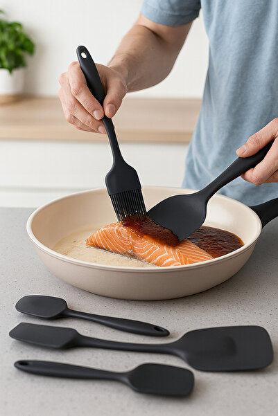 homvira 🖐️ 5-Piece Silicone Spatula & Basting Brush Set – Heat Resistant, Non-Stick, Kitchen Serving Set 🍰 🍳