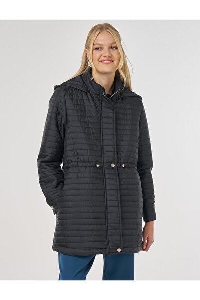 Kayra Hooded Quilted Coat Black