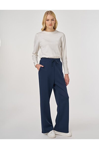 Kayra Lace-Up Relaxed Fit Trousers Navy Blue