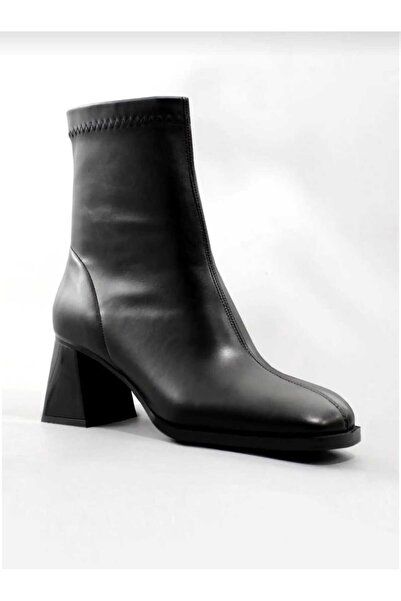 Ymn ayakkabı Kadın Siyah Streç Bot Küt Burun