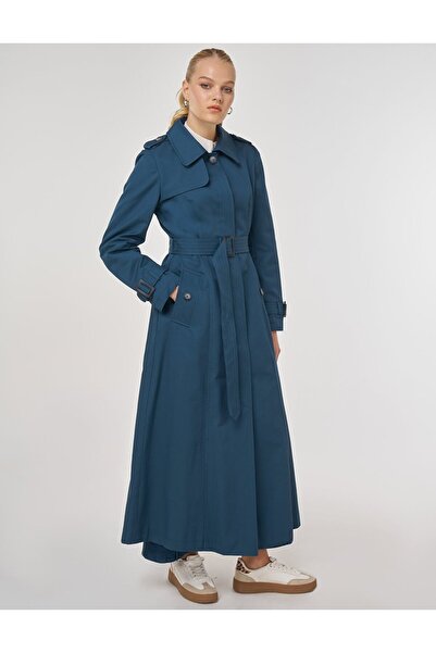 Kayra Windbreaker Detailed Trench Coat Petrol