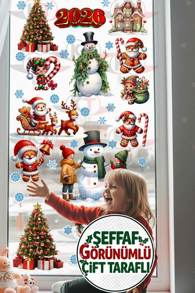 Kt Grup Şeffaf Çift Taraflı Kardan Adam ve Noel Baba Yılbaşı 2026 Sticker Seti