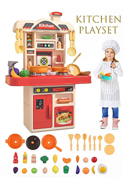 Generic Children's kitchen toy set, 31 pieces, with realistic sound effects and simulation features,red