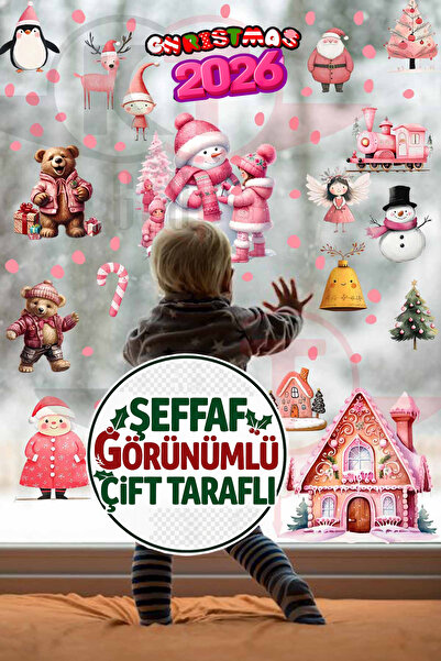 Kt Grup Şeffaf Çift Taraflı Noel Ayıcık, Kardan Adam ve Tren Sticker Seti - Y...