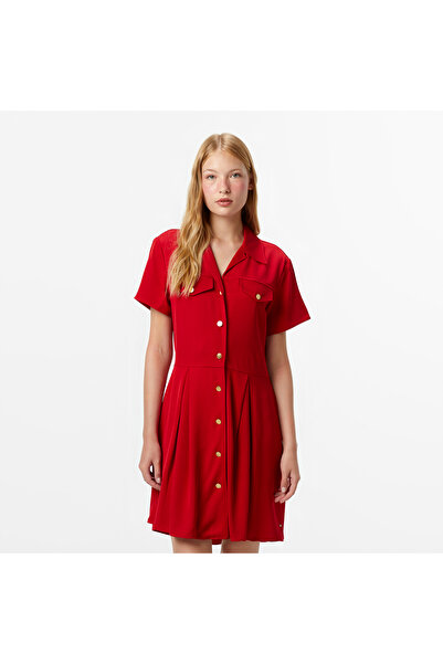 Tommy Hilfiger Vicose Twill Mini Kadın Kırmızı Elbise