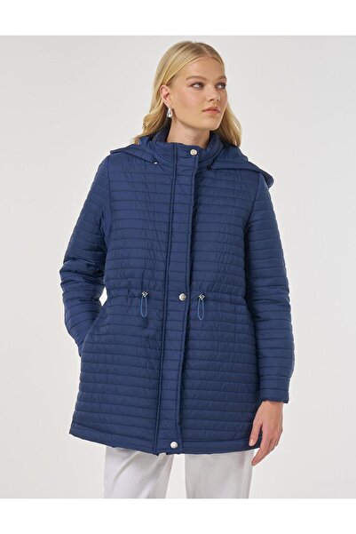 Kayra Hooded Quilted Coat Navy Blue
