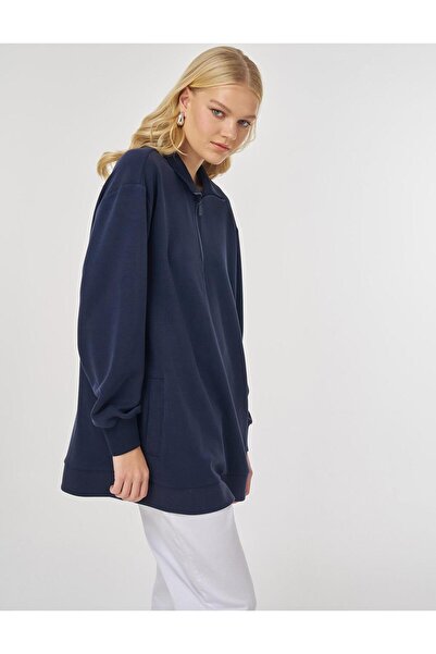 Kayra Mock Neck Sweatshirt Dark Navy Blue